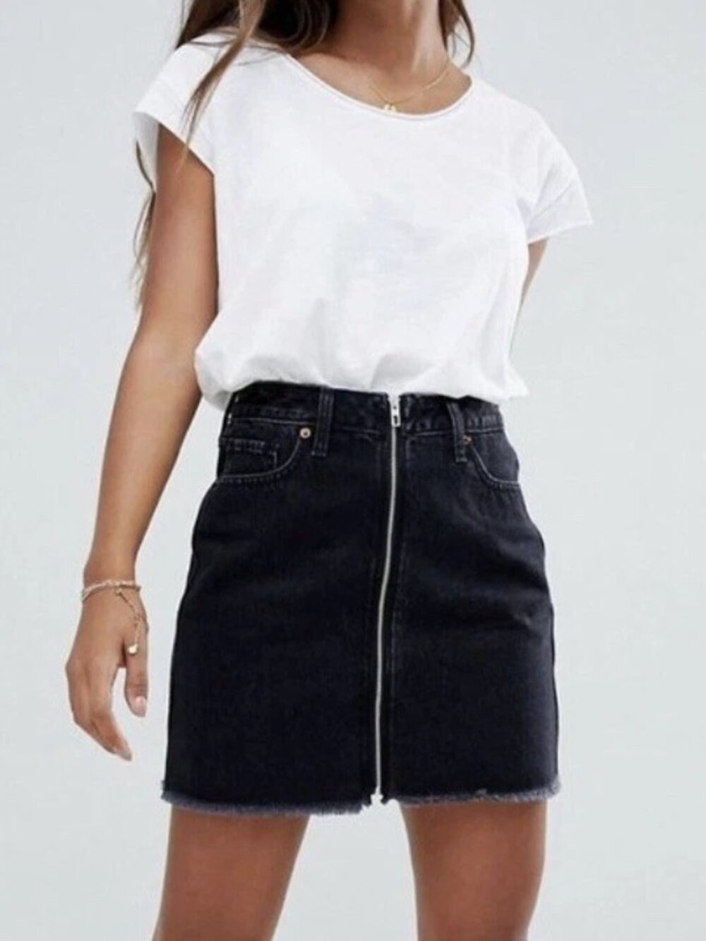 Abercrombie & Fitch Denim Mini Skirt Size 30/10 Black Front Zip
